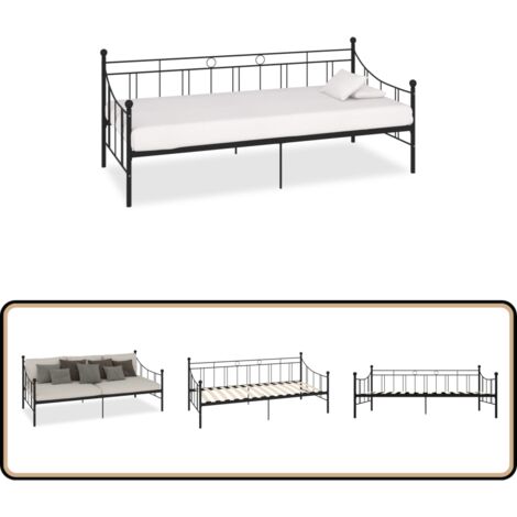 Cadre de lit de repos sans matelas noir métal 90x200 cm - Lit Convertible - Canapé Lit - Lit Invité - Meuble Pliable - Cadre Lit
