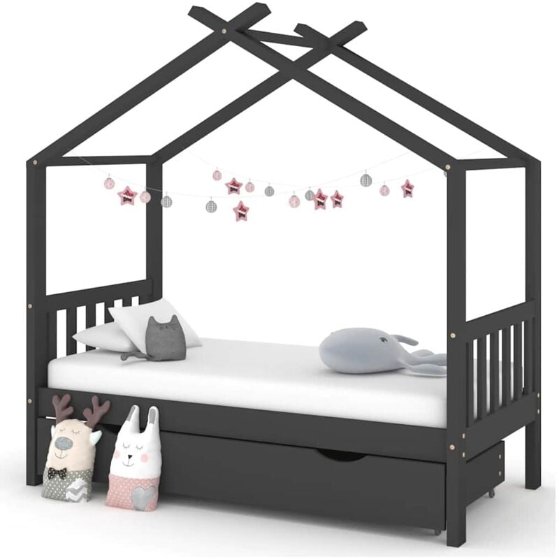 Vidaxl - Cadre de lit enfant avec tiroir gris foncé pin massif 80x160 cm