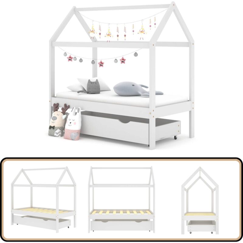 Vidaxl - Cadre de lit d'enfant avec un tiroir Blanc Pin massif 70x140 cm - Lit Bébé - Lit Enfant - Chambre D'enfant - Mobilier Enfant - Lit Design