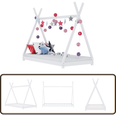 Cadre de lit d'enfant Blanc Bois de pin massif 70x140 cm - Lit Bébé - Lit Enfant - Tipi Enfant - Lit Design - Mobilier Enfant
