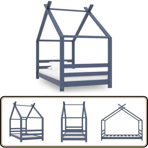 Cadre de lit d'enfant Gris Bois de pin massif 80x160 cm - Lit Bébé - Lit Enfant - Lit Design - Lit Cabane - Lit Bois