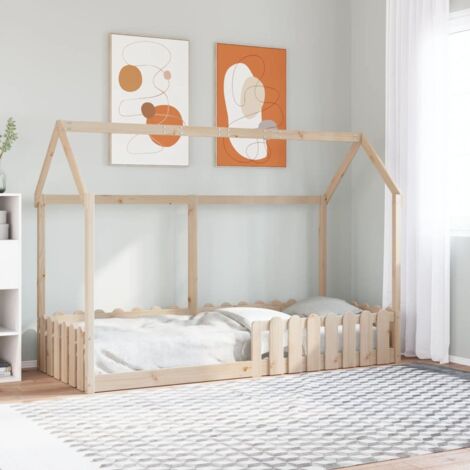 Cadre de lit d'enfants forme de maison sans matelas-Structure de lit pour enfant pin massif 637033