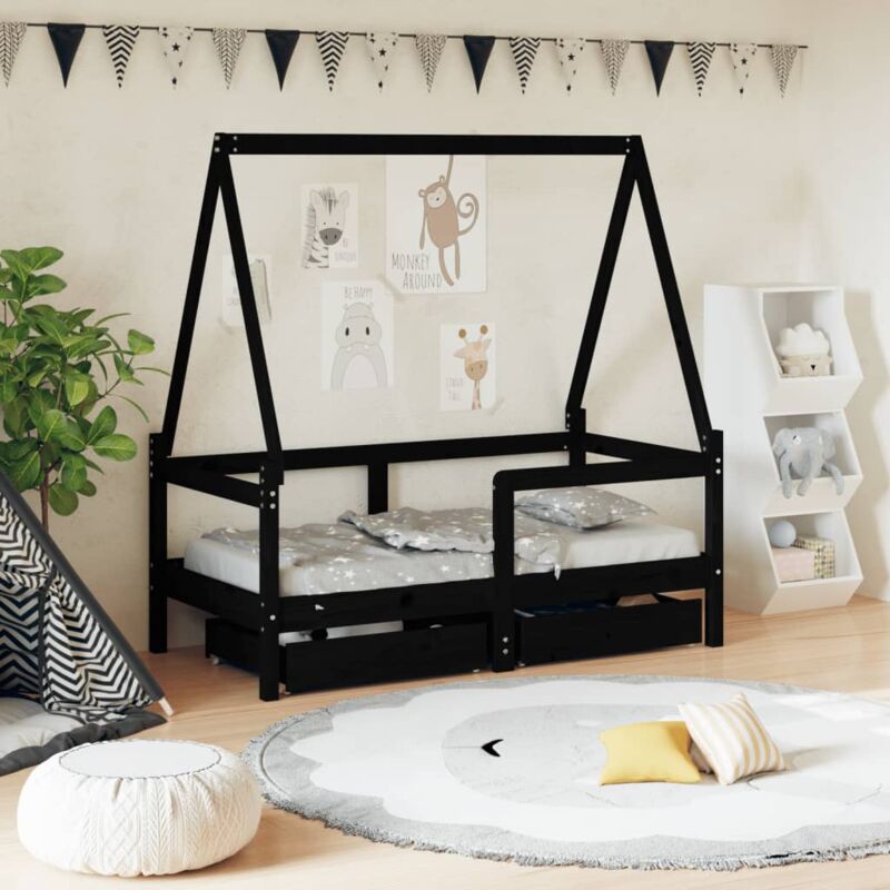 Vidaxl - Cadre de lit enfant avec tiroirs noir 70x140 cm bois pin massif