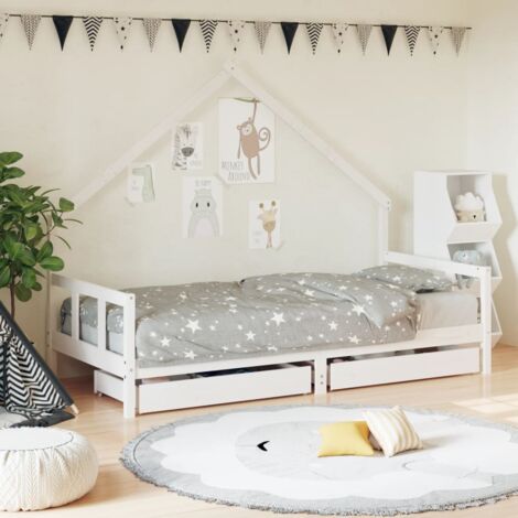 Cadre de lit d'enfants tiroirs-Structure de lit pour enfant blanc 90x190 cm bois pin massif 996005