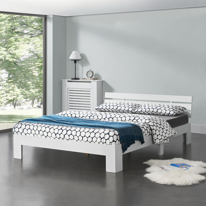 [en.casa] - cadre de lit design nivala à sommier à lattes capacité de charge 150 kg lit double stylé en pin et bois stratifié 140 x 200 cm blanc blanc