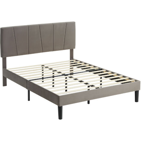 Cadre de lit double 140×190 cm avec tête de lit réglable et sommier, lit 2 places confortable pour chambre à coucher, design moderne et robuste, dimensions 150×198×100/105/110/115/120 cm, gris