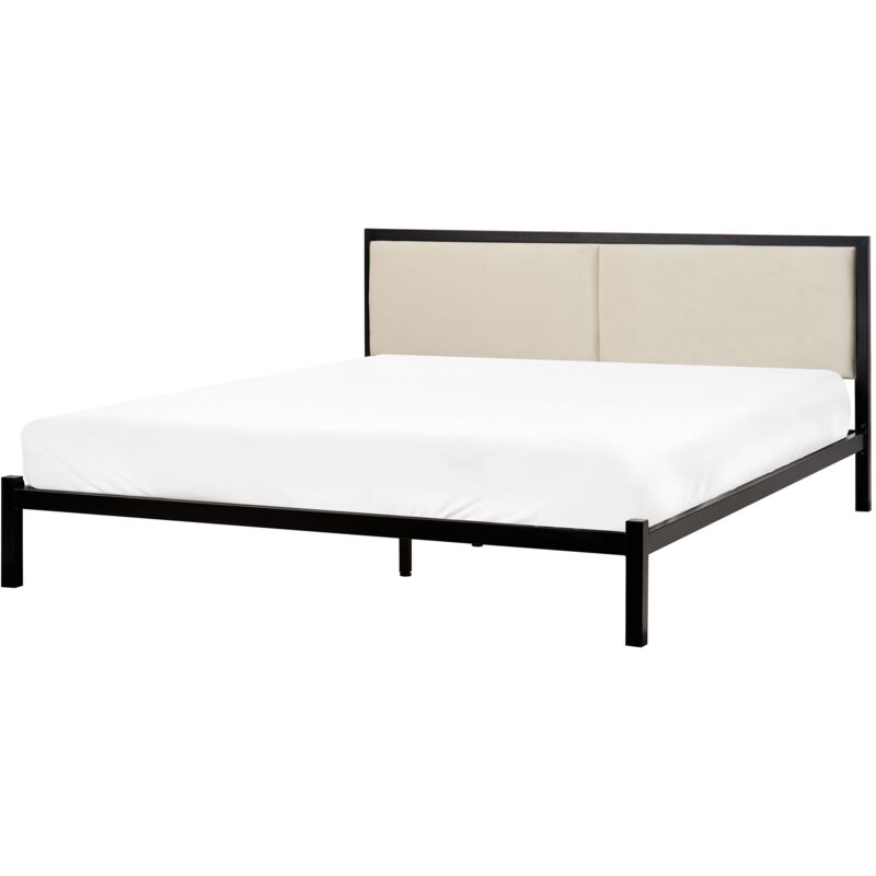 Beliani - Cadre de Lit Double 160 x 200 cm en Métal avec Tête de Lit en Tissu Beige Clair Clamart