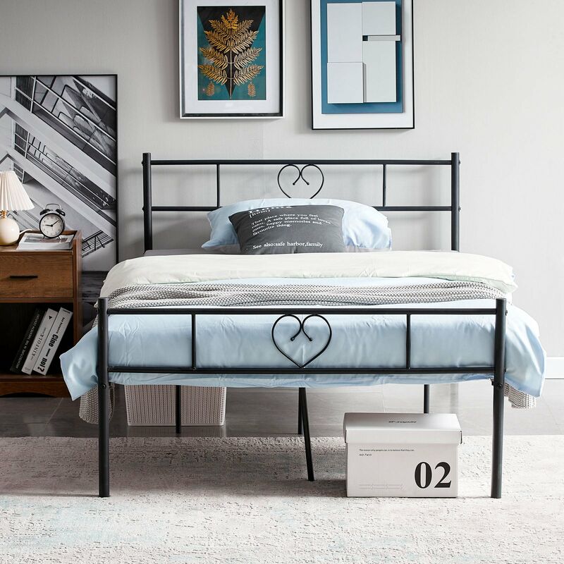 Eggree - Cadre de Lit Adulte en Métal - 140x200 cm - Noir, Design Moderne et Résistant