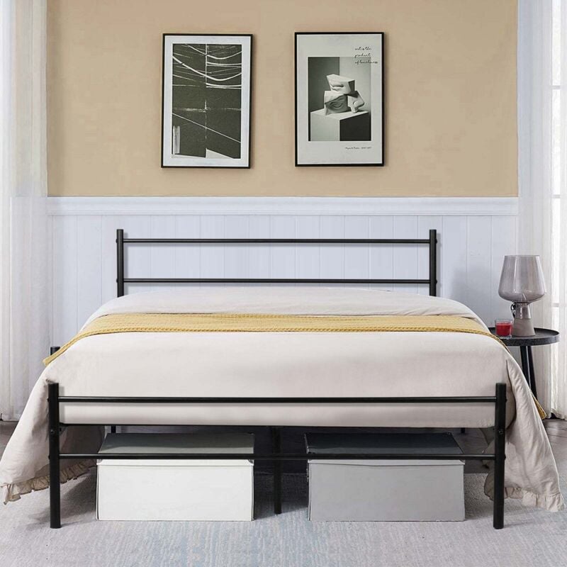 Eggree - Cadre de Lit Double en Métal - 140x190 cm - Noir