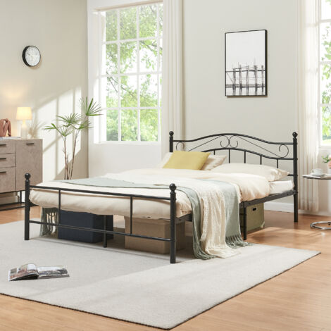 Cadre de lit double Florenz Acier Revêtu par Poudre 140 x 200 Noir [en.casa]