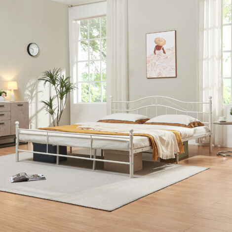 Cadre de lit double Florenz Acier Revêtu par Poudre 180 x 200 Blanc [en.casa]