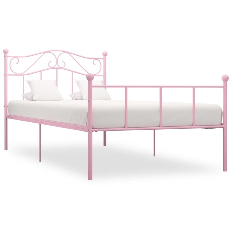 Cadre de lit Double Rose Métal - LEXLIFE Lit Fille Princesse 100 x 200 cm - Sommier à Lattes Inclus