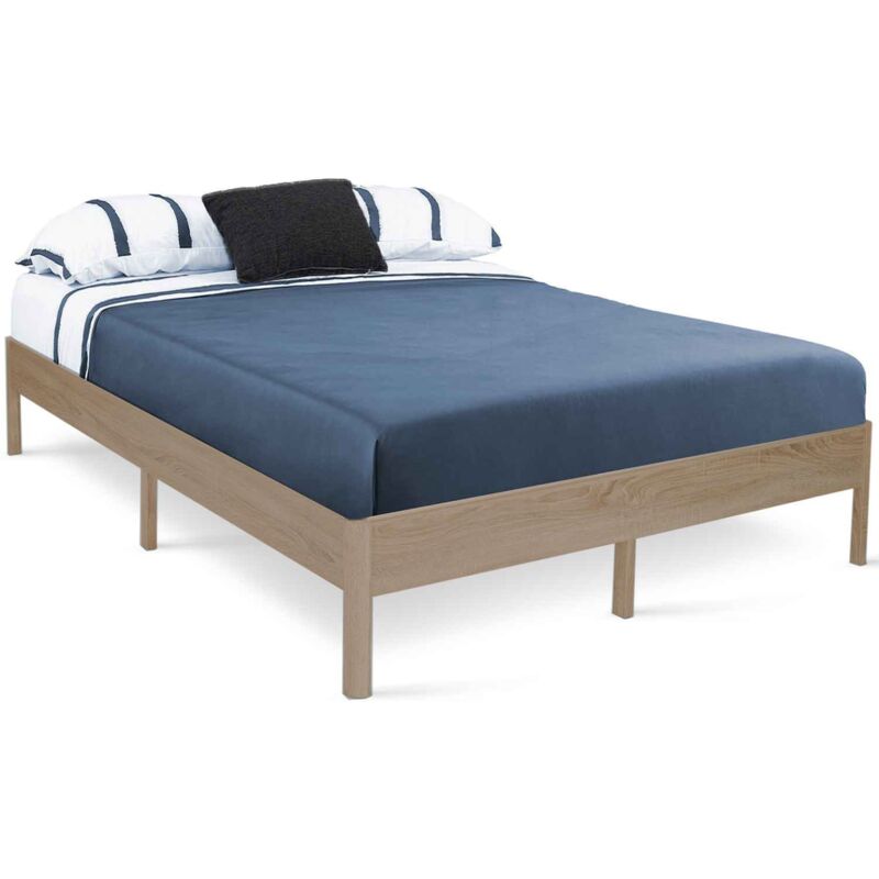 Idmarket - Cadre de lit double yakuta avec sommier 140 x 190 cm effet bois naturel
