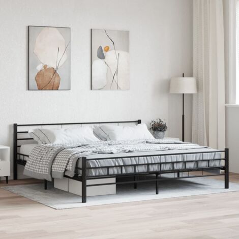 Cadre de lit en acier noir 200x200 cm – Construction robuste – Lattes en contreplaqué pour soutien optimal – Assemblage requis – Talkeach