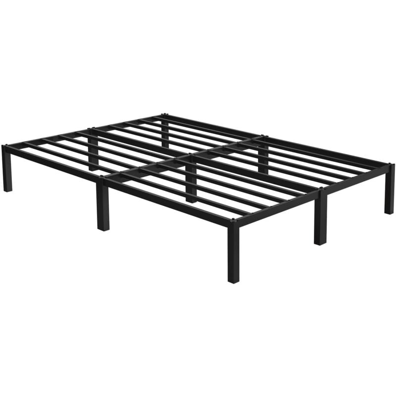 Ml-design - Lit à Cadre en Métal 140x200 cm Sur Cadre en Acier avec Sommier à Lattes, Noir, Robuste, Montage Facile, Espace de Rangement, Design