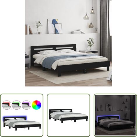 Cadre de lit en bois d'ingénierie -  Cadre de lit avec LED sans matelas noir 180x200 cm