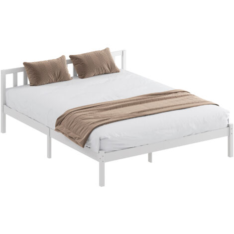 Cadre de lit en bois massif 160x200cm lit simple avec tête de lit et sommier à lattes solide pour enfants adultes