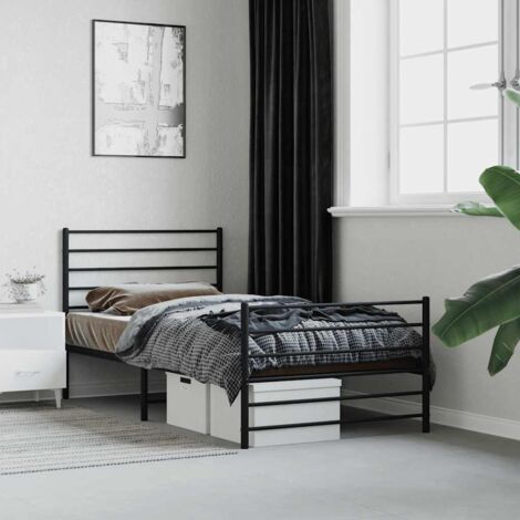 Cadre de Lit En Métal 80x200cm avec Tête et Pied de Lit Noir - Structure Solide avec Espace de Rangement
