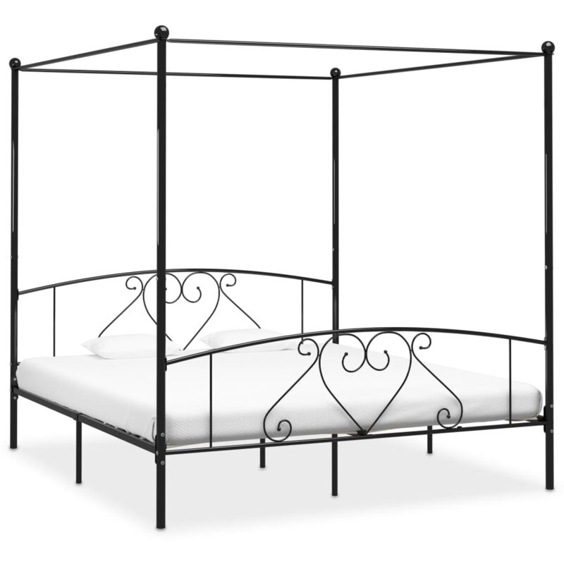 Cadre de lit en Métal lexlife - King Size 200x200 cm - Lit adulte à baldaquin - Design élégant&Forme Concise - Noir