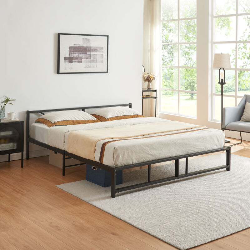 [en.casa] - Cadre de Lit Double Meran en Métal 180 x 200 cm Noir