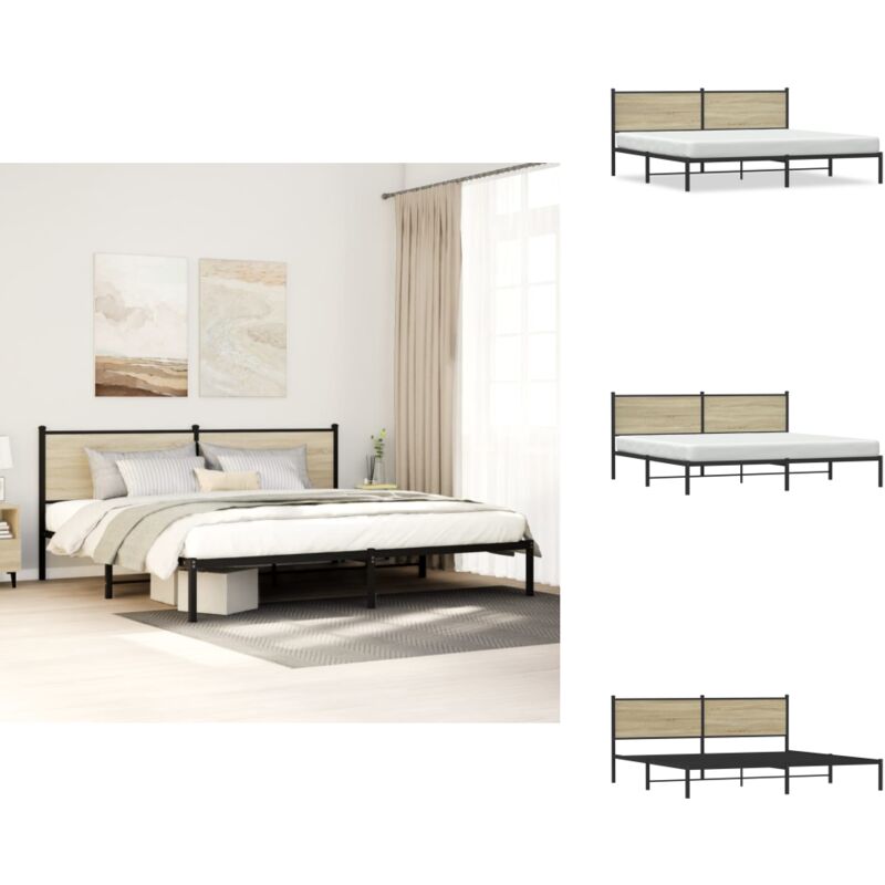 Cadre de lit en métal sans matelas chêne sonoma 200x200 cm - Cadre De Lit - Cadres De Lit - Lit Double - Lit