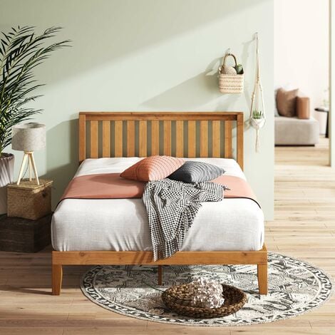 Cadre de lit en pin massif avec tête de lit 160x200 cm - ZINUS - bois rustique