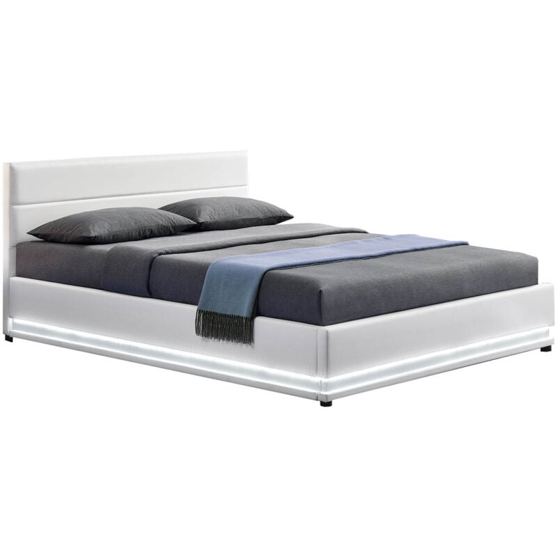 Concept-usine - Cadre de lit avec rangements + sommier et led intégrées new york