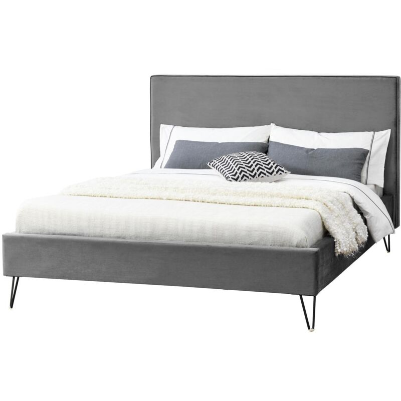 Riverside Lit 140 Velours Gris, pieds noirs