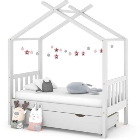Cadre de lit enfant avec tiroir Moderne - Lit simple pour Couchage, facile à assembler blanc pin massif 70x140 cm -98545