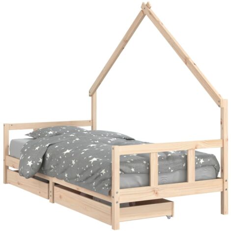 Cadre de lit enfant avec tiroirs 90x200 bois de pin massif