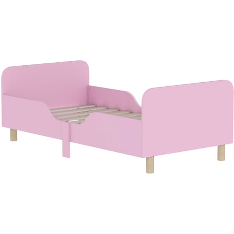 Cadre de lit enfant en MDF rose avec barrières de sécurité pour chambre compacte