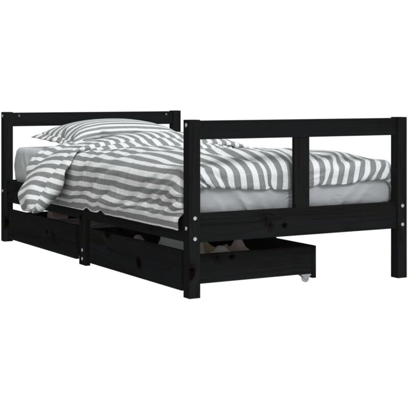 Cadre de lit pour enfant tiroirs noir 80x160 cm bois pin massif - Vidaxl