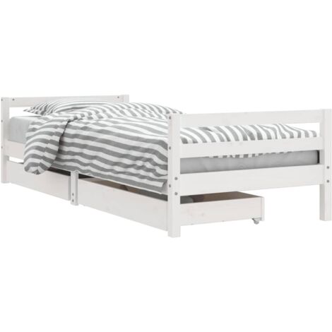 Cadre de lit enfant tiroirs blanc 80x200 bois de pin massif