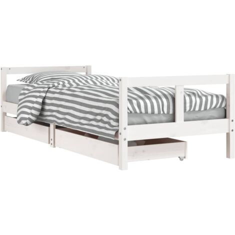 Cadre de lit enfant tiroirs blanc 80x200 bois de pin massif