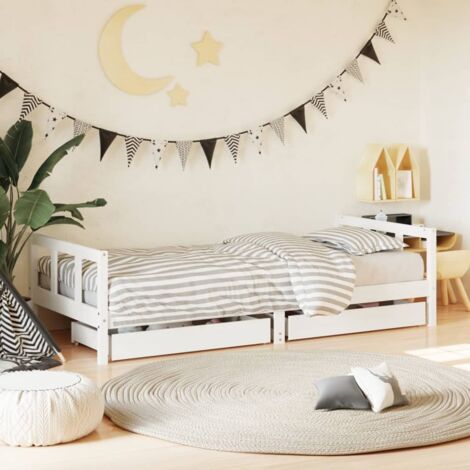 Cadre de lit enfant tiroirs-Structure de lit avec rangement blanc 90x200 cm bois de pin massif 168449