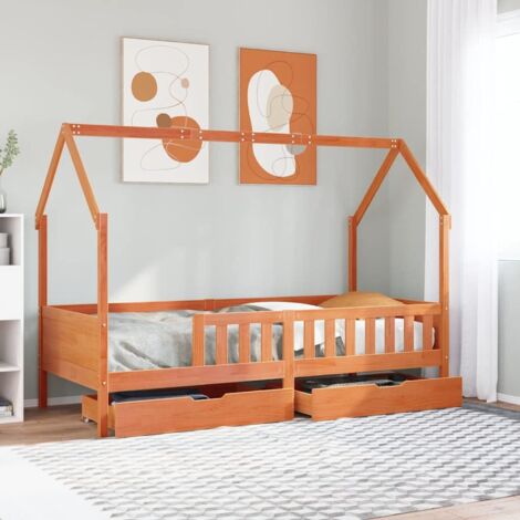 Cadre de lit enfants avec tiroirs sans matelas-Structure de lit 90x200 cm bois