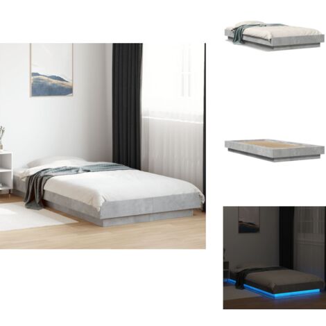 Cadre de lit et lumières LED sans matelas gris béton 90x200 cm - Cadre De Lit - Lit Double - Éclairage Led - Luminaire - Meuble Chambre
