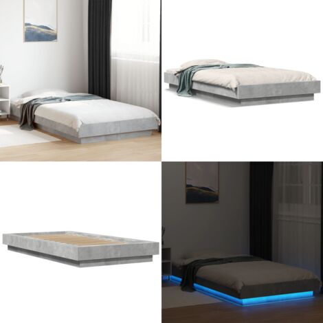 Cadre de lit et lumières LED sans matelas gris béton 90x200 cm - Cadre De Lit - Lit Double - Éclairage Led - Luminaire - Meuble Chambre - Home & Living