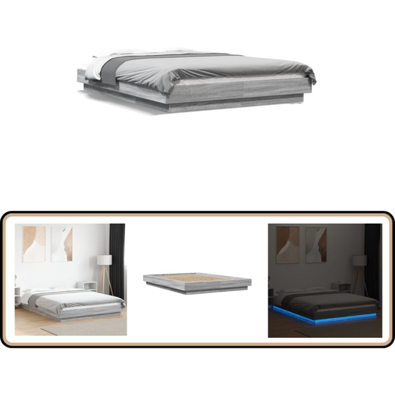 Cadre de lit et lumières led sans matelas sonoma gris 140x190cm - Cadre De Lit - Lit Moderne - Lumieres Led - Sommier - Meuble Chambre