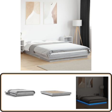 Cadre de lit et lumières LED sans matelas sonoma gris 140x200cm - Cadre De Lit - Lumieres Led - Lit Moderne - Lit Design - Lit Double