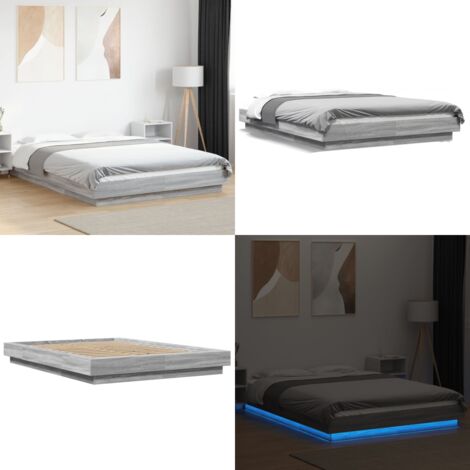 Cadre de lit et lumières LED sans matelas sonoma gris 140x200cm - Cadre De Lit - Lumieres Led - Lit Moderne - Lit Design - Lit Double - Home & Living