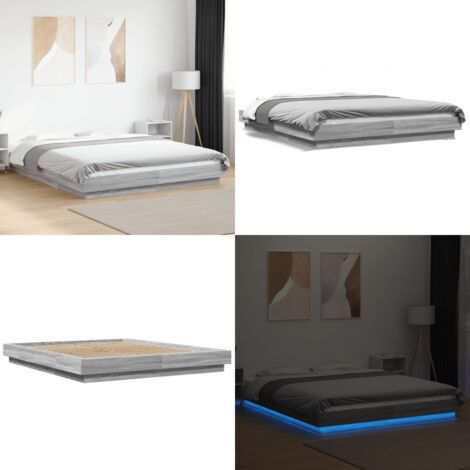 Cadre de lit et lumières LED sans matelas sonoma gris 150x200cm - Cadre De Lit - Lit Moderne - Luminaire Led - Éclairage RGB - Sommier - Home & Living