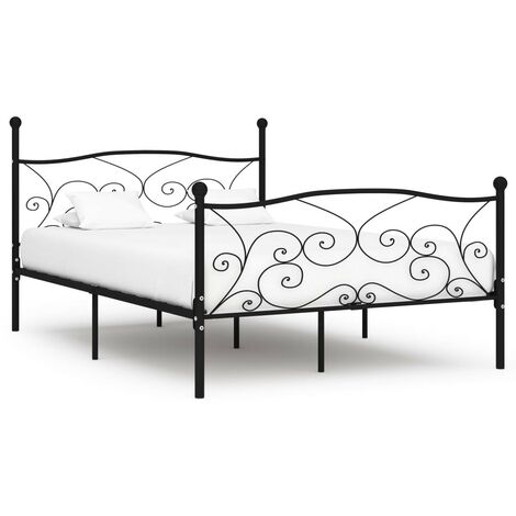 Cadre de Lit et Sommier à Lattes Métal Adulte Multi-taille Blanc/Noir vidaXL