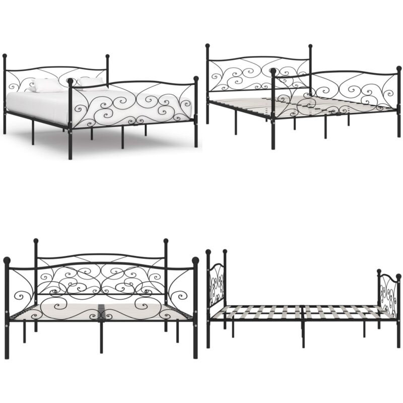 Cadre de lit sans matelas avec sommier à lattes métal 200x200cm - Cadre De Lit - Lit Double - Lit Metal - Literie - Meuble Chambre - Home & Living