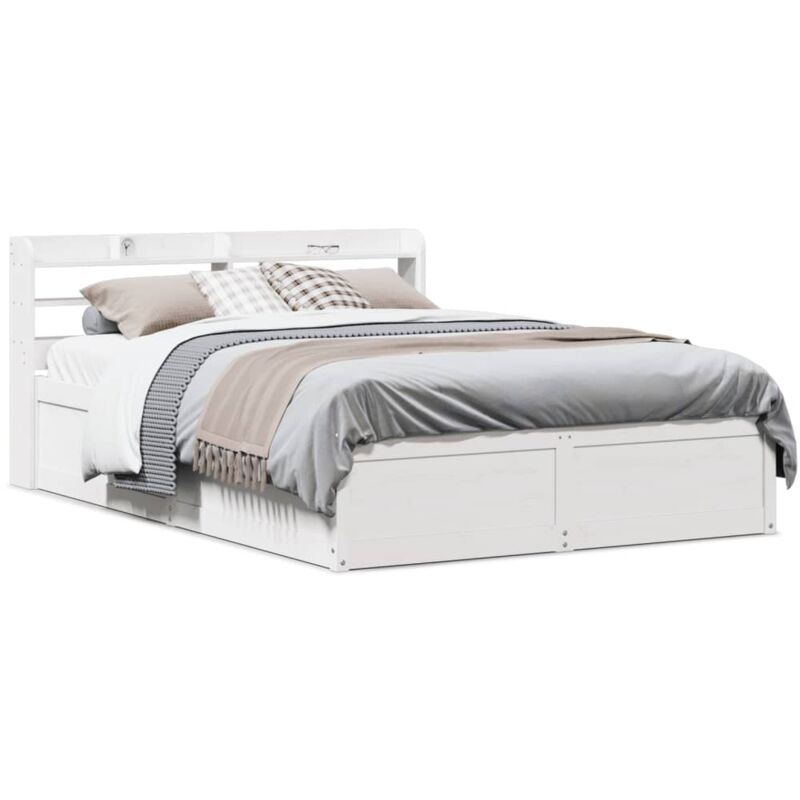 Cadre de lit et tête de lit blanc 140x190 cm bois de pin massif Vidaxl