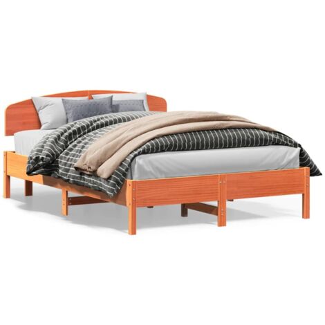 Cadre de lit et tête de lit cire marron 140x200 bois de pin