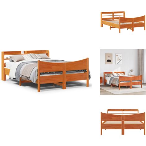 Cadre de lit et tête de lit cire marron 150x200 cm bois de pin - Cadre De Lit - Cadres De Lit - Sommier - Meuble De Chambre À Coucher