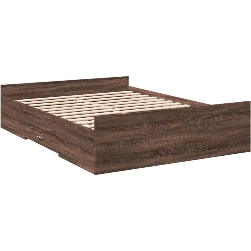 Cadre de lit avec tiroirs sans matelas chêne marron 140x190 cm Vidaxl