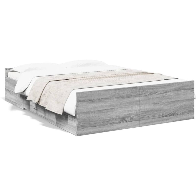Cadre de lit avec tiroirs sans matelas sonoma gris 140x190 cm Vidaxl