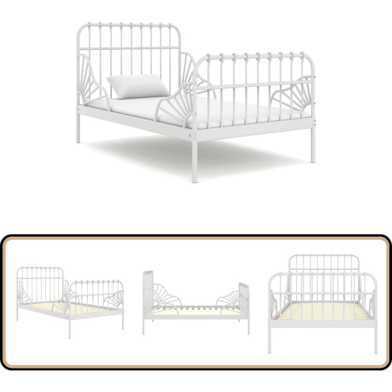 Vidaxl - Cadre de lit extensible sans matelas blanc métal 80x130/200 cm - Cadre De Lit - Lit Extendible - Lit Metal - Lit Blanc - Meuble Chambre